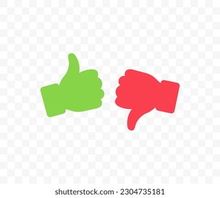 Thumb up and thumb down sign on transparent background. Thumb up and thumb down icons. Like and dislike icon and dislike and hate. Ready like dislike button website vector design and illustration.
