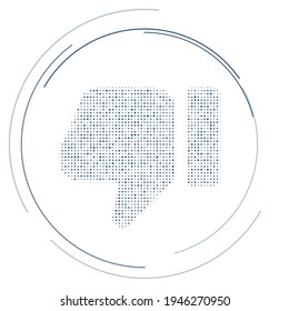 The thumb down symbol filled with dark blue dots. Pointillism style. Vector illustration on white background