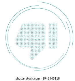 The thumb down symbol filled with teal dots. Pointillism style. Vector illustration on white background