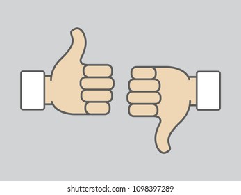 Thumb up and thumb down symbol, finger up down icon vector illustration. Like unlike sign isolated on white background. Vector illustration.