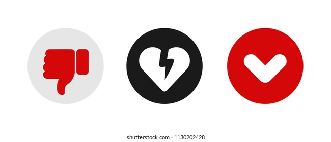 Thumb down symbol, finger down icon vector illustration. Broken heart. Down vote.