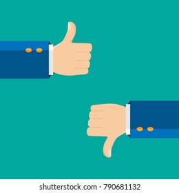Thumb down and thumb up symbol, icon. Isolated on a background. Dislike and like symbol. Vector illustration.