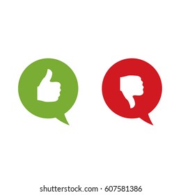 Thumb up and Thumb down symbols. Like and dislike labels