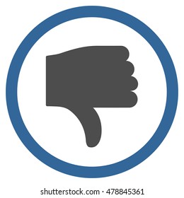 Thumb Down vector bicolor rounded icon. Image style is a flat icon symbol inside a circle, cobalt and gray colors, white background.