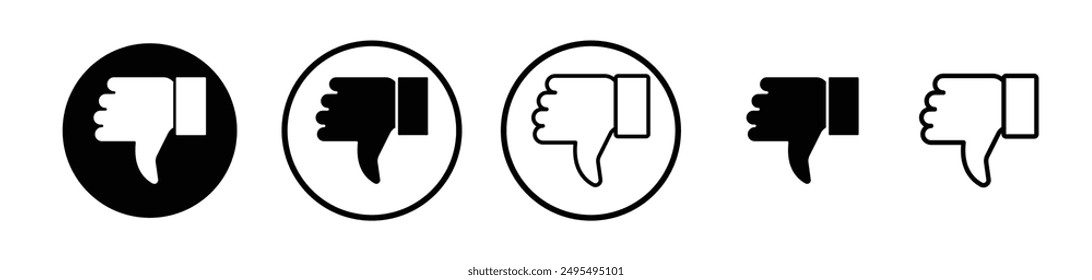 Thumb down vector icon set in black and white color.