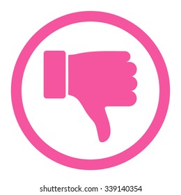 Thumb Down vector icon. Style is flat rounded symbol, pink color, rounded angles, white background.