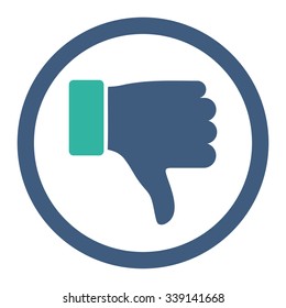 Thumb Down vector icon. Style is bicolor flat rounded symbol, cobalt and cyan colors, rounded angles, white background.