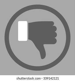 Thumb Down vector icon. Style is bicolor flat rounded symbol, dark gray and white colors, rounded angles, silver background.