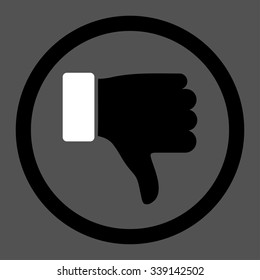 Thumb Down vector icon. Style is bicolor flat rounded symbol, black and white colors, rounded angles, gray background.