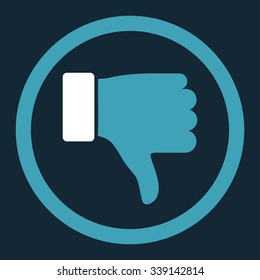 Thumb Down vector icon. Style is bicolor flat rounded symbol, blue and white colors, rounded angles, dark blue background.
