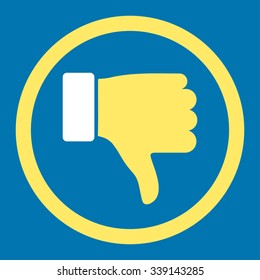 Thumb Down vector icon. Style is bicolor flat rounded symbol, yellow and white colors, rounded angles, blue background.