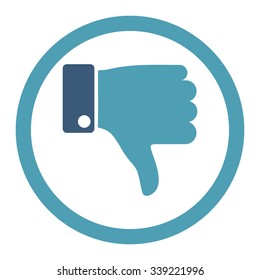 Thumb Down vector icon. Style is bicolor flat rounded symbol, cyan and blue colors, rounded angles, white background.