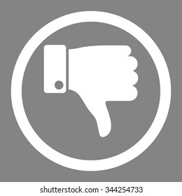 Thumb Down vector icon. Style is flat rounded symbol, white color, rounded angles, gray background.
