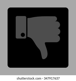 Thumb Down vector icon. Style is flat rounded square button, gray and black colors, silver background.