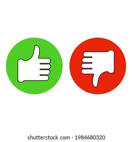 Thumb up and thumb down. Vector round flat icon. Illustration and drawing.