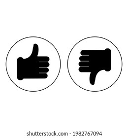 Thumb up and thumb down. Vector round icon. Illustration and drawing.