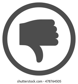 Thumb Down vector rounded icon. Image style is a flat icon symbol inside a circle, gray color, white background.