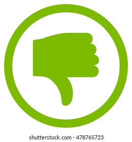 Thumb Down vector rounded icon. Image style is a flat icon symbol inside a circle, eco green color, white background.