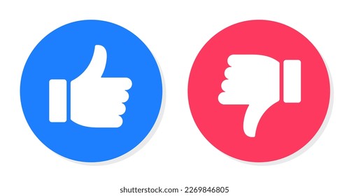 Thumb up and thumb down. Yes, good and bad sumbol. Thumbs up or like sign. Flat style - stock vector.