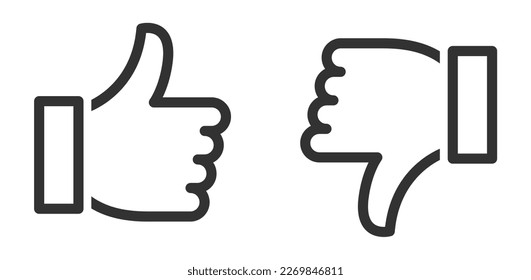Sube y baja el dedo. Sí, buen y malo sumbol. Pulgares hacia arriba o como señal. Estilo plano - vector de stock.