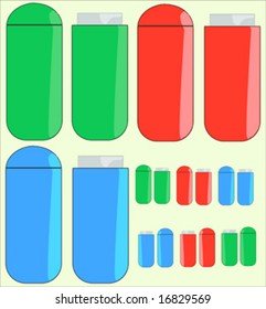 Thumb drives with tops in red, green and blue