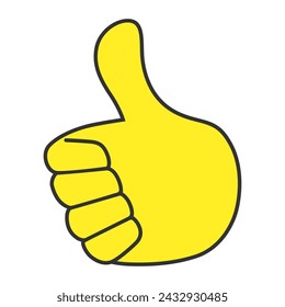 Emoji de pulgar arriba. Aislado sobre un fondo blanco. Ilustración vectorial. El estilo es símbolo plano, color amarillo, ángulo lateral.