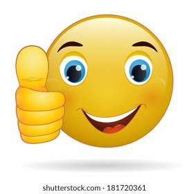 Thumb up emoticon, yellow  cartoon sign facial expression