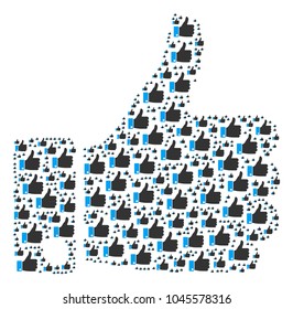 Thumb Up figure composed in the group of thumb up icons. Vector iconized collage organized with simple pictograms.