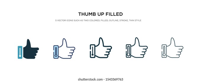 thumb up filled gesture icon in different style vector illustration. two colored and black thumb up filled gesture vector icons designed in filled, outline, line and stroke style can be used for