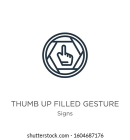 Thumb up filled gesture icon. Thin linear thumb up filled gesture outline icon isolated on white background from signs collection. Line vector sign, symbol for web and mobile