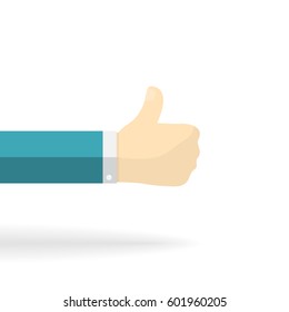 Thumb up finger icon with shadow isolated on a white background.Vector cartoon flat style illustration.Ok,excellent, great, things go uphill, growth up, everything is good, better