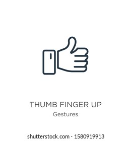 Thumb finger up icon. Thin linear thumb finger up outline icon isolated on white background from gestures collection. Line vector sign, symbol for web and mobile