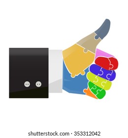 Thumb up finger jigsaw concept illustration vector