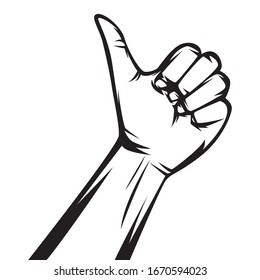 thumb up finger. line art. vector illustration black and white 