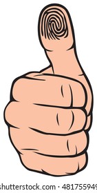 thumb up with fingerprint (identification)  