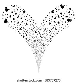Thumb Up fireworks stream. Vector illustration style is flat black iconic symbols on a white background. Object double fountain constructed from random icons.