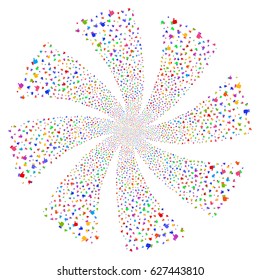 Thumb Up fireworks swirl rotation. Vector illustration style is flat bright multicolored iconic symbols on a white background. Object twirl combined from random icons.