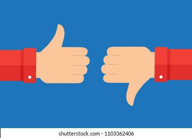 Thumb fist up and down icon isolated on blue background. Like and dislike concept. Vector illustration.