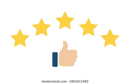 Thumb up five star icon. Customer satisfaction review concept