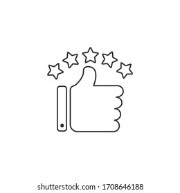 Thumb up with five star for review concept. Icon design linear style. Vector illustration.