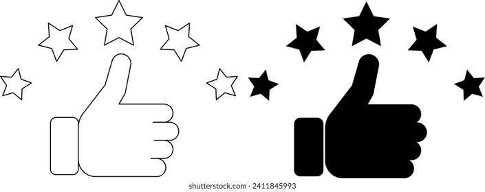thumb up with five stars costumer product rating