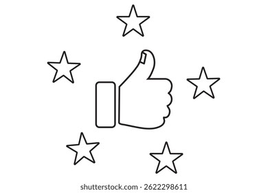 Thumb up with five stars line icons set, representing a high rating or positive feedback. Perfect for review or business marketing material.