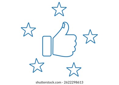 Thumb up with five stars line icons set, representing a high rating or positive feedback. Perfect for review or business marketing material.