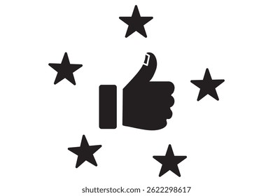 Thumb up with five stars line icons set, representing a high rating or positive feedback. Perfect for review or business marketing material.