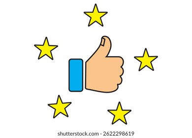 Thumb up with five stars line icons set, representing a high rating or positive feedback. Perfect for review or business marketing material.