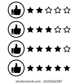 Thumb up with five stars line icons set, representing a high rating or positive feedback.  Perfect for review. 