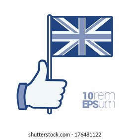 Thumb up with flag of United Kingdom. Isolated on white background. Vector illustration.