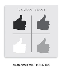 Thumb up flat black and white vector icon. Ok sign.
