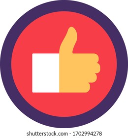 Thumb Up Flat Icon, Like It Sign Vector illustration. Approve Symbol of Social Network Media Communication. Colorful Circle Icon Yes Hand Gesture
