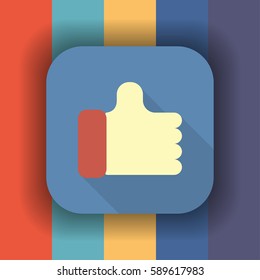 thumb up flat icon with long shadow, vector illustration